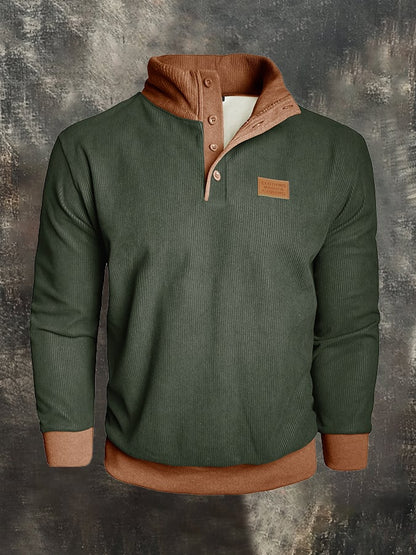 Men's Vintage Plus Velvet Warm Corduroy Patchwork Sweatshirt