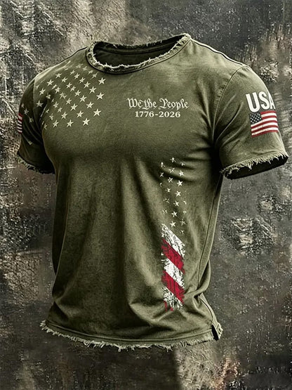 Men's  Independence Day We The People 1776-2026 Printed Casual T-Shirt