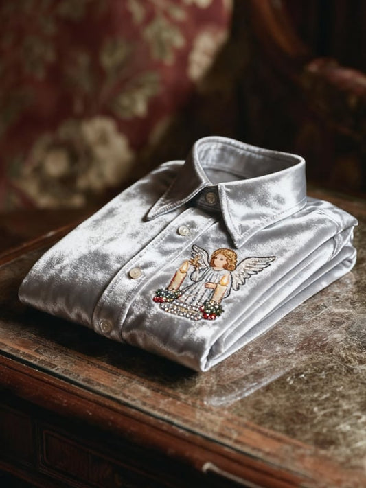 Men's Velvet Rhinestone Christmas Logo Casual Long Sleeve Shirt