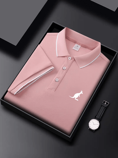 Men's Business Casual Logo Button Short Sleeve Polo Shirt