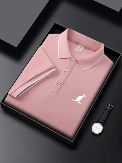Men's Business Casual Logo Button Short Sleeve Polo Shirt
