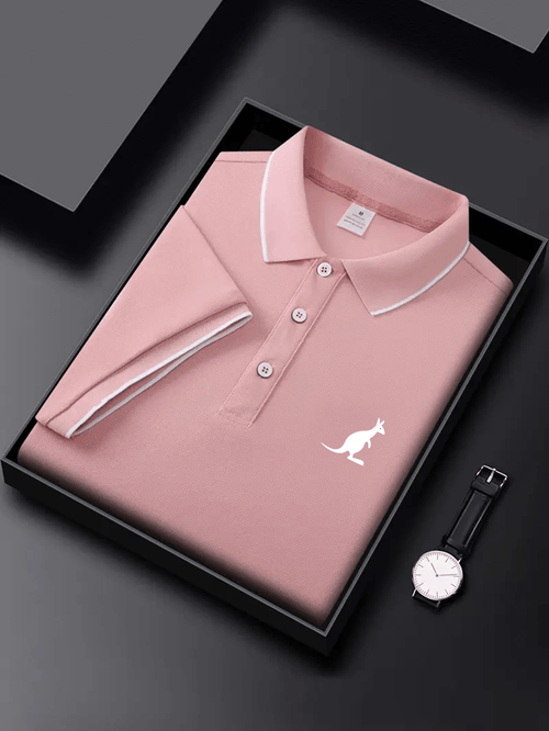 Men's Business Casual Logo Button Short Sleeve Polo Shirt
