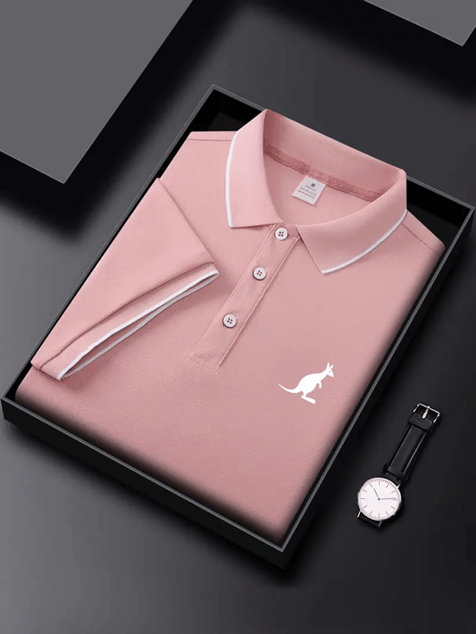 Men's Business Casual Logo Button Short Sleeve Polo Shirt
