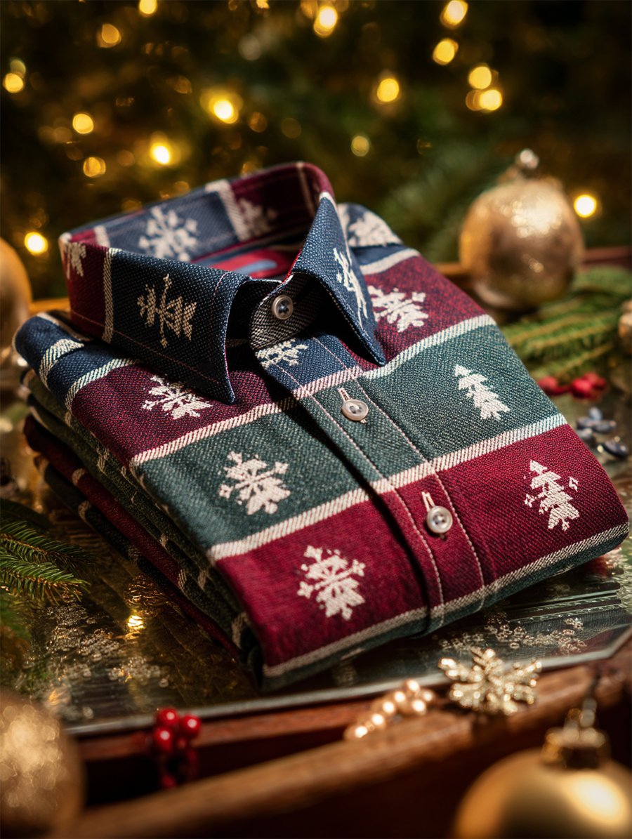 Men's Christmas Plaid Art Long Sleeve Shirt