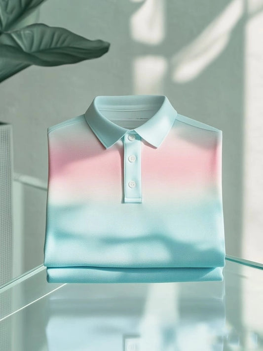 Men's Business Casual Gradient Logo Button Short Sleeve Polo Shirt