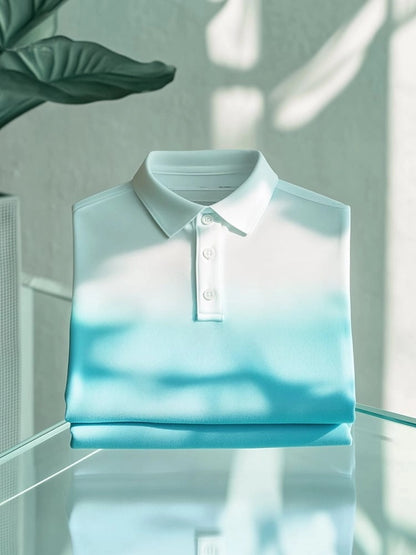 Men's Business Casual Gradient Logo Button Short Sleeve Polo Shirt