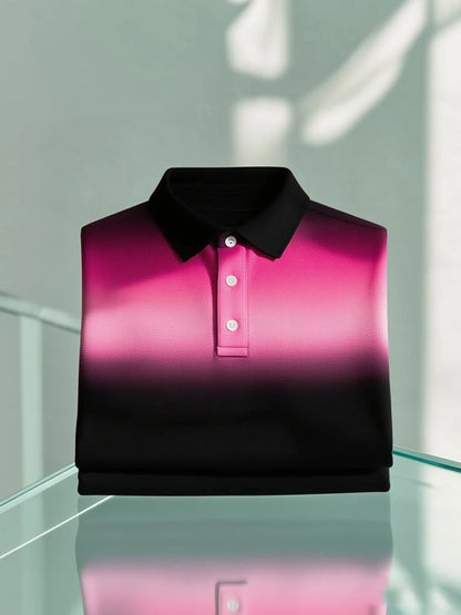 Men's Business Casual Gradient Logo Button Short Sleeve Polo Shirt