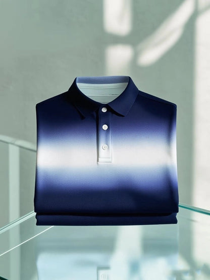 Men's Business Casual Gradient Logo Button Short Sleeve Polo Shirt
