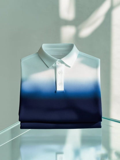 Men's Business Casual Gradient Logo Button Short Sleeve Polo Shirt