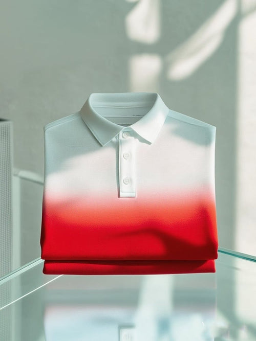 Men's Business Casual Gradient Logo Button Short Sleeve Polo Shirt