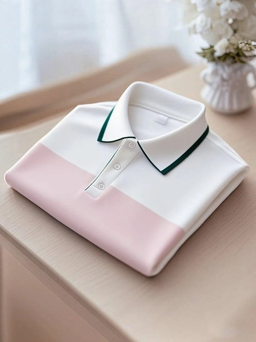 Men's Smart Casual Color Block Logo Button Short Sleeve Polo Shirt