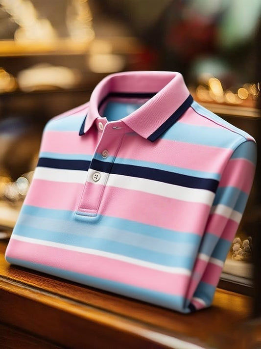 Men's Classic Business Logo Button Short Sleeve Polo Shirt