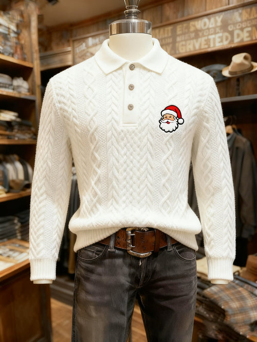 Men's Christmas Business Logo Print Long Sleeve Polo Shirt