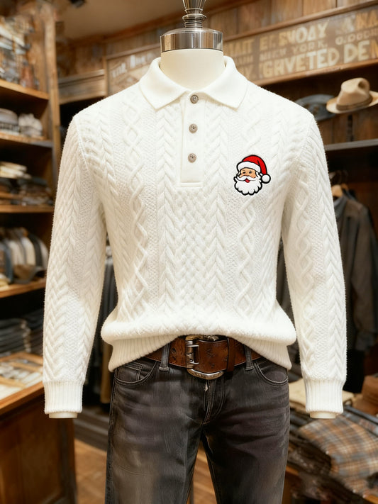 Men's Christmas Business Logo Print Long Sleeve Polo Shirt