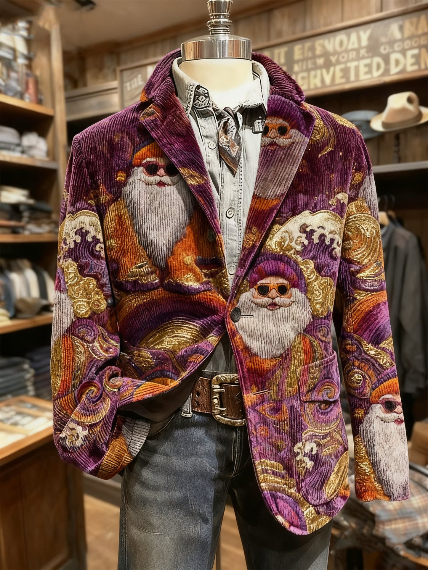 Vintage Christmas Santa Ukiyo-e Print Casual Jacket