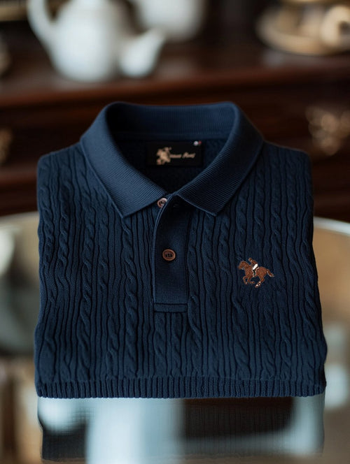 Men's Business Logo Print Long Sleeve Polo Shirt