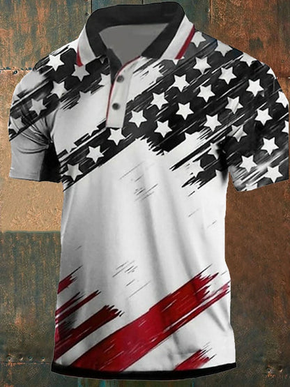 Men's Vintage American Flag Printed Casual POLO Shirt