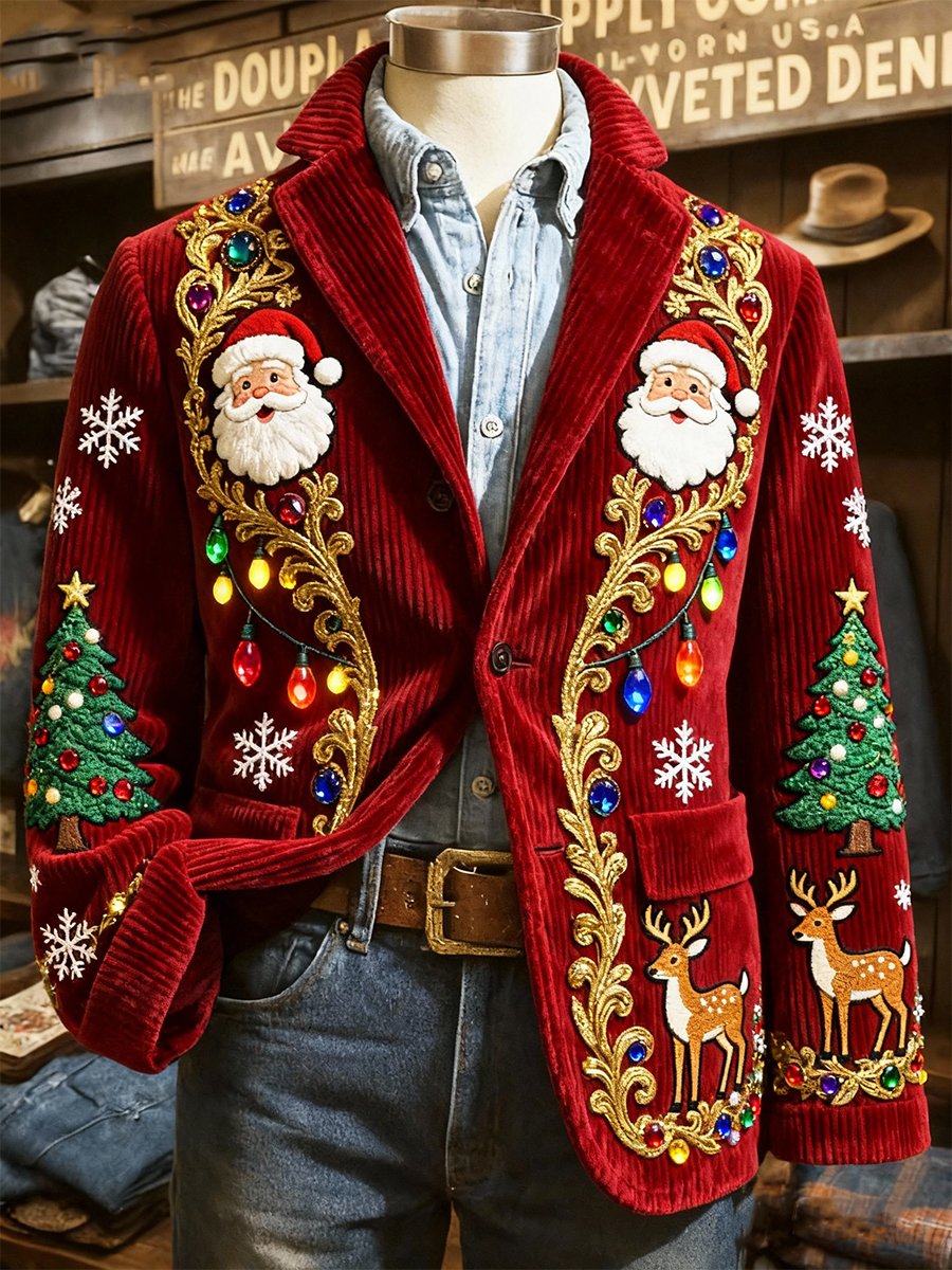 Men's Corduroy Santa Claus Lapel Suit Jacket