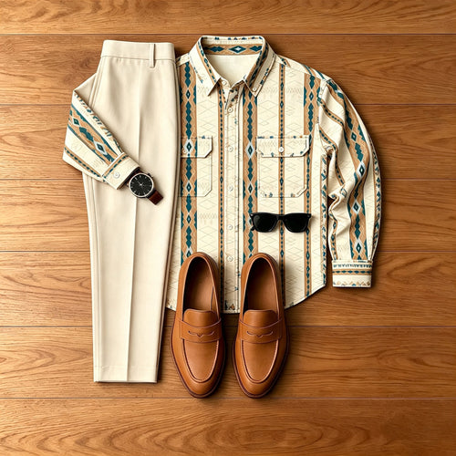 Men's Color-Blocked Denim-Style Jacket and Pants Set