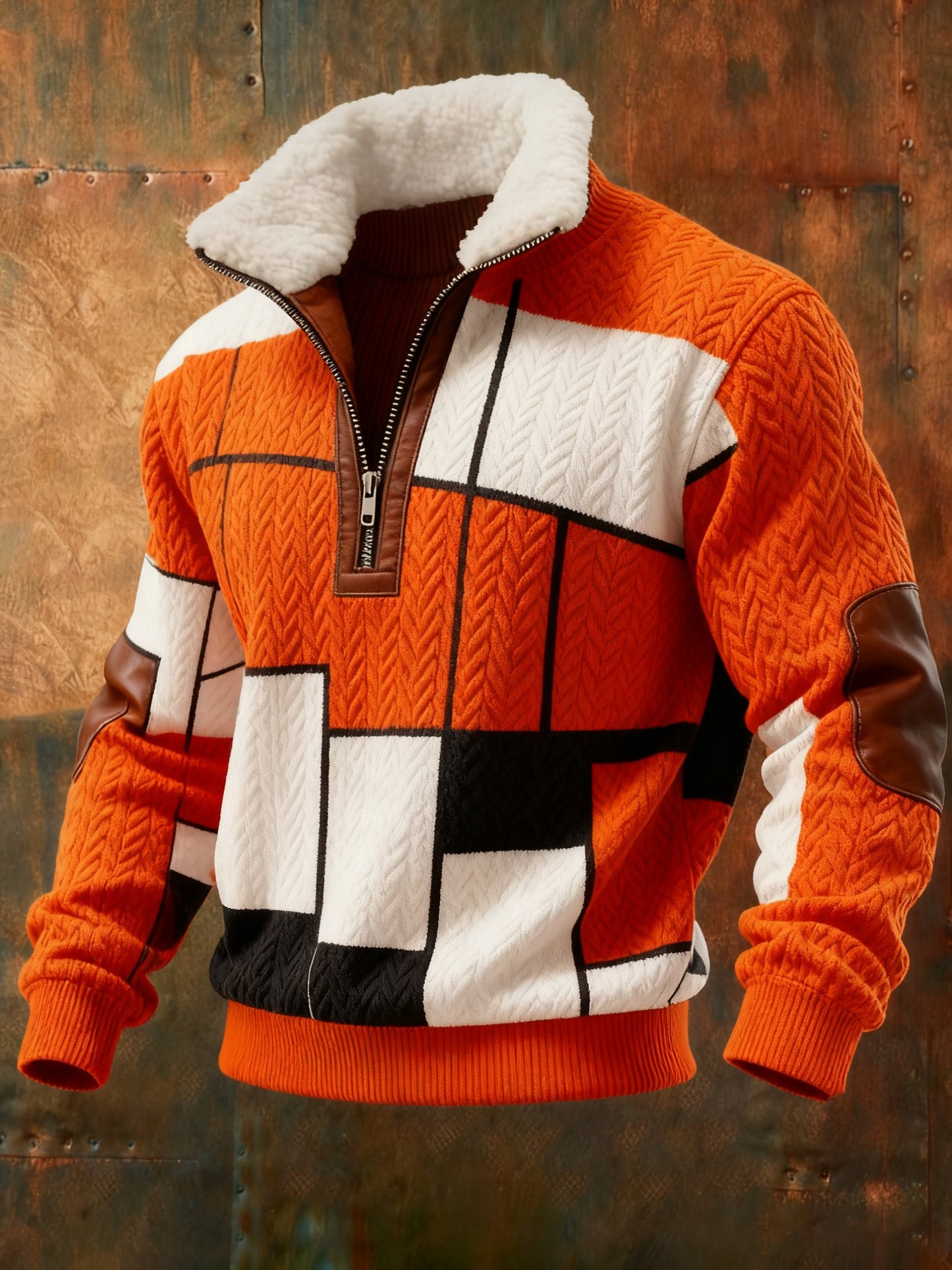 Men's Cable Textured Print Casual Sweatshirt