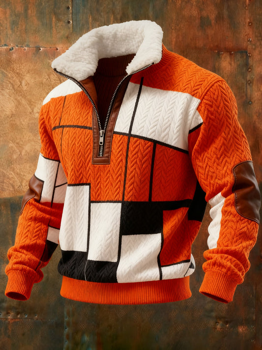 Men's Cable Textured Print Casual Sweatshirt