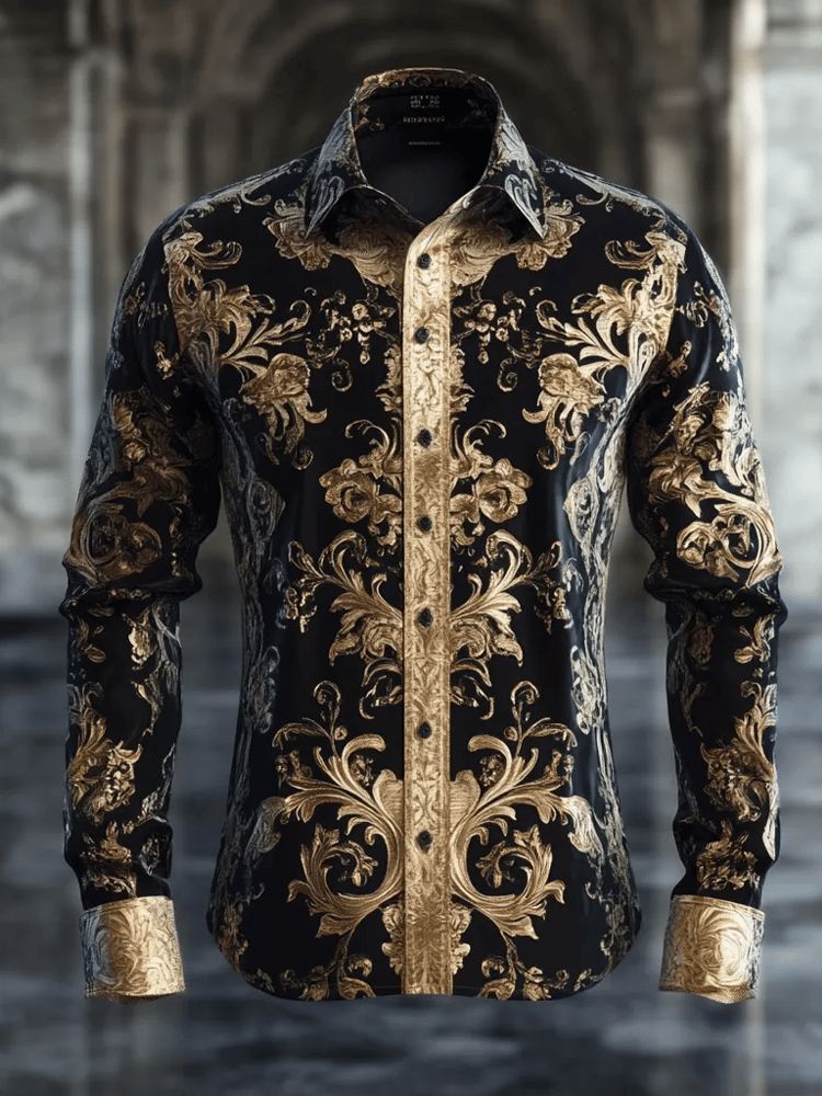 Men's Luxury Retro Contrast Pattern Long Sleeve Shirt
