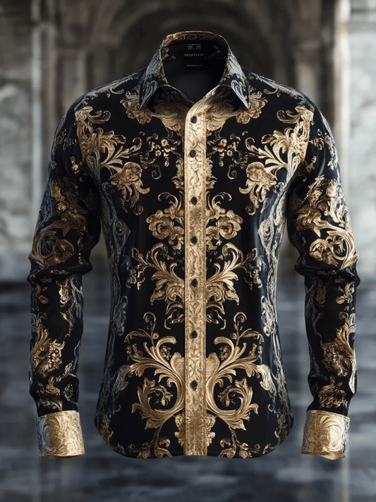 Men's Luxury Retro Contrast Pattern Long Sleeve Shirt