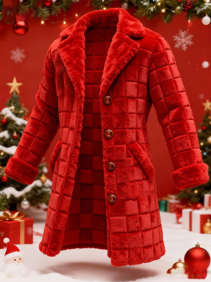 Men's Casual 3D Textured Plush Fabric Warm Christmas Long Coat