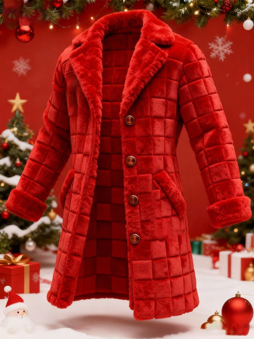 Men's Casual 3D Textured Plush Fabric Warm Christmas Long Coat