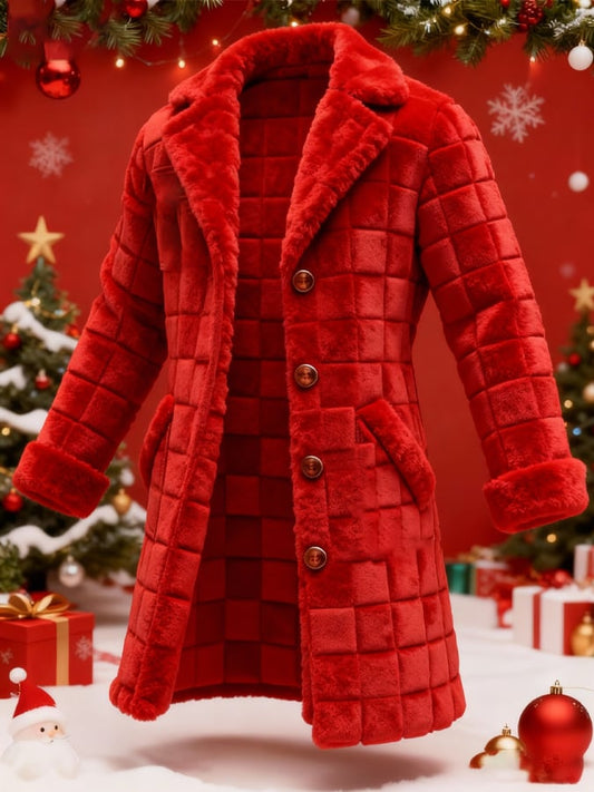 Men's Casual 3D Textured Plush Fabric Warm Christmas Long Coat