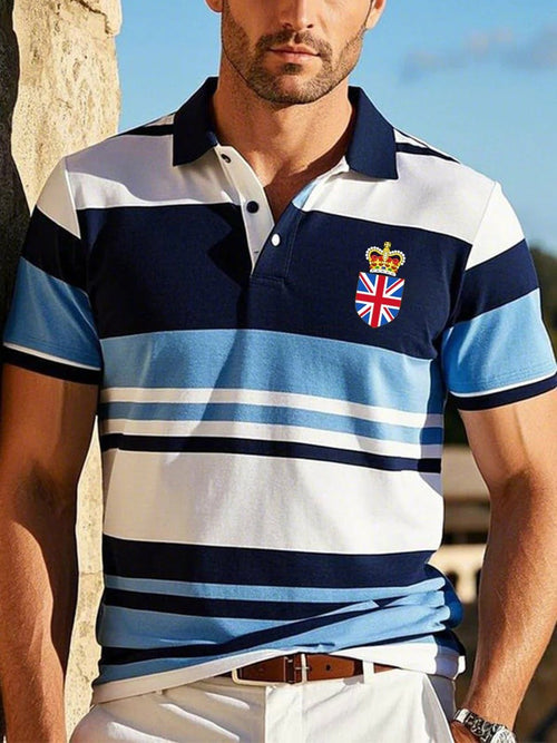 Men's Business Casual Union Jack Button Short Sleeve Polo Shirt