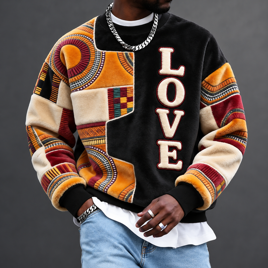 Men's Patchwork Print Crewneck Sweatshirt