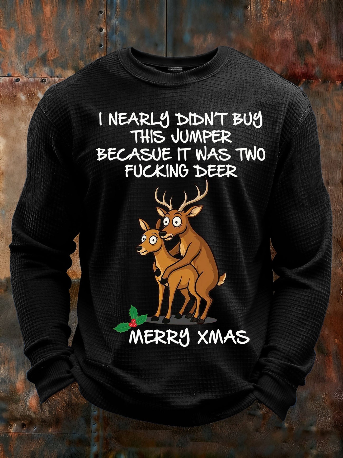 Men's Two Fuck*ing Deer Christmas Printed Casual Long-Sleeved Top