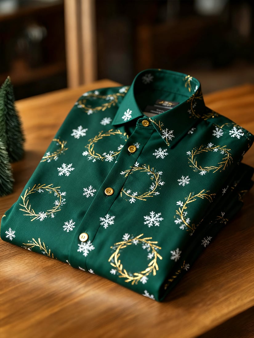 Men's  Christmas Long Sleeve Button-Down Shirt
