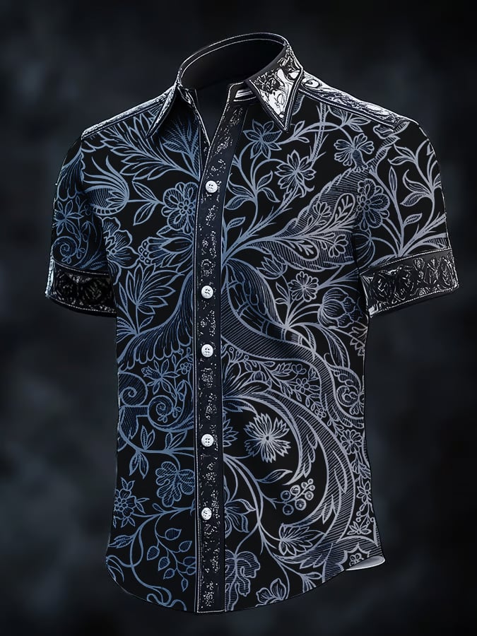 Men's Vintage Dark Baroque Print Short Sleeve Shirt