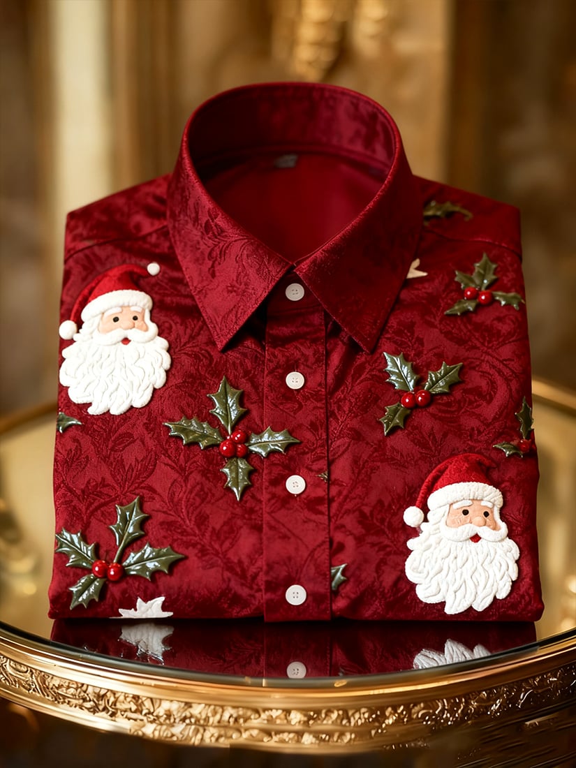 Men's  Christmas Long Sleeve Button-Down Shirt