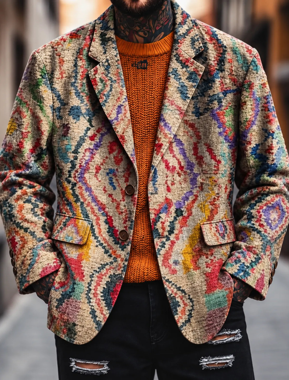 Men's Vintage Bohe Floral Print Casual Blazer