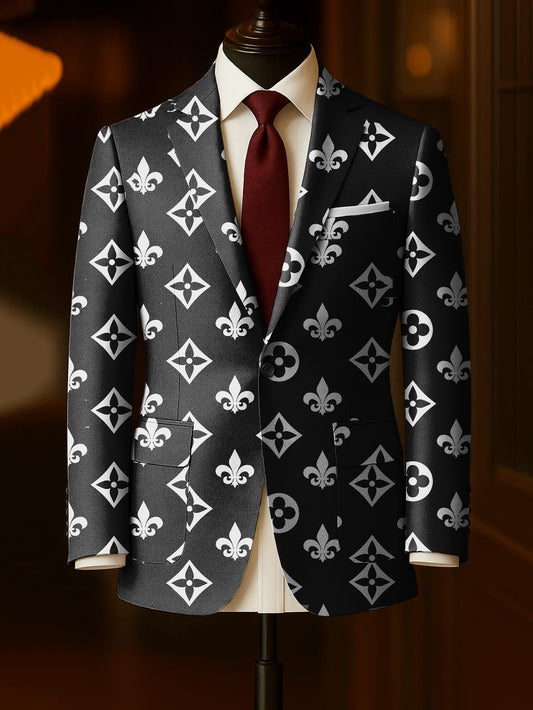Men's Business Casual Large Pocket Notch Lapel Print Blazers