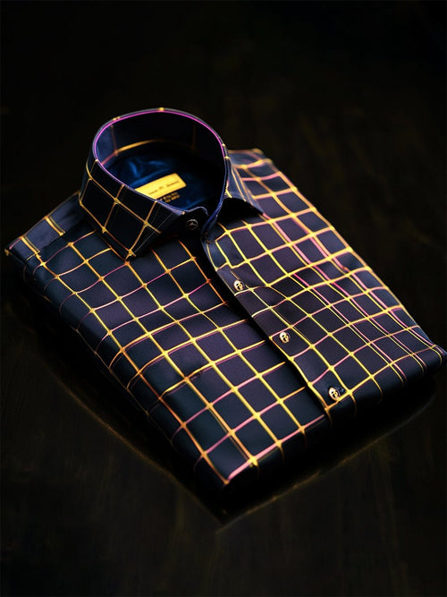 Men's Satin Luxe Plaid Long Sleeve Button-Down Shirt