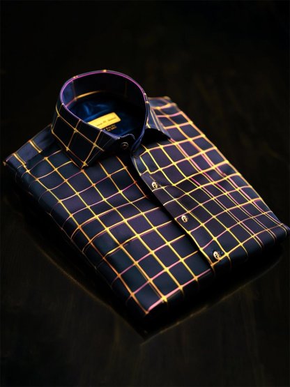 Men's Satin Luxe Plaid Long Sleeve Button-Down Shirt