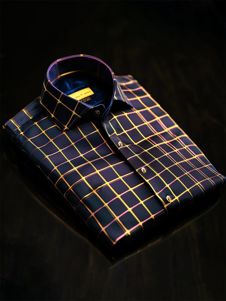 Men's Satin Luxe Plaid Long Sleeve Button-Down Shirt
