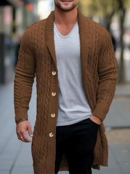 Men's mid-length sweater, thick needle twisted cardigan, woolen coat