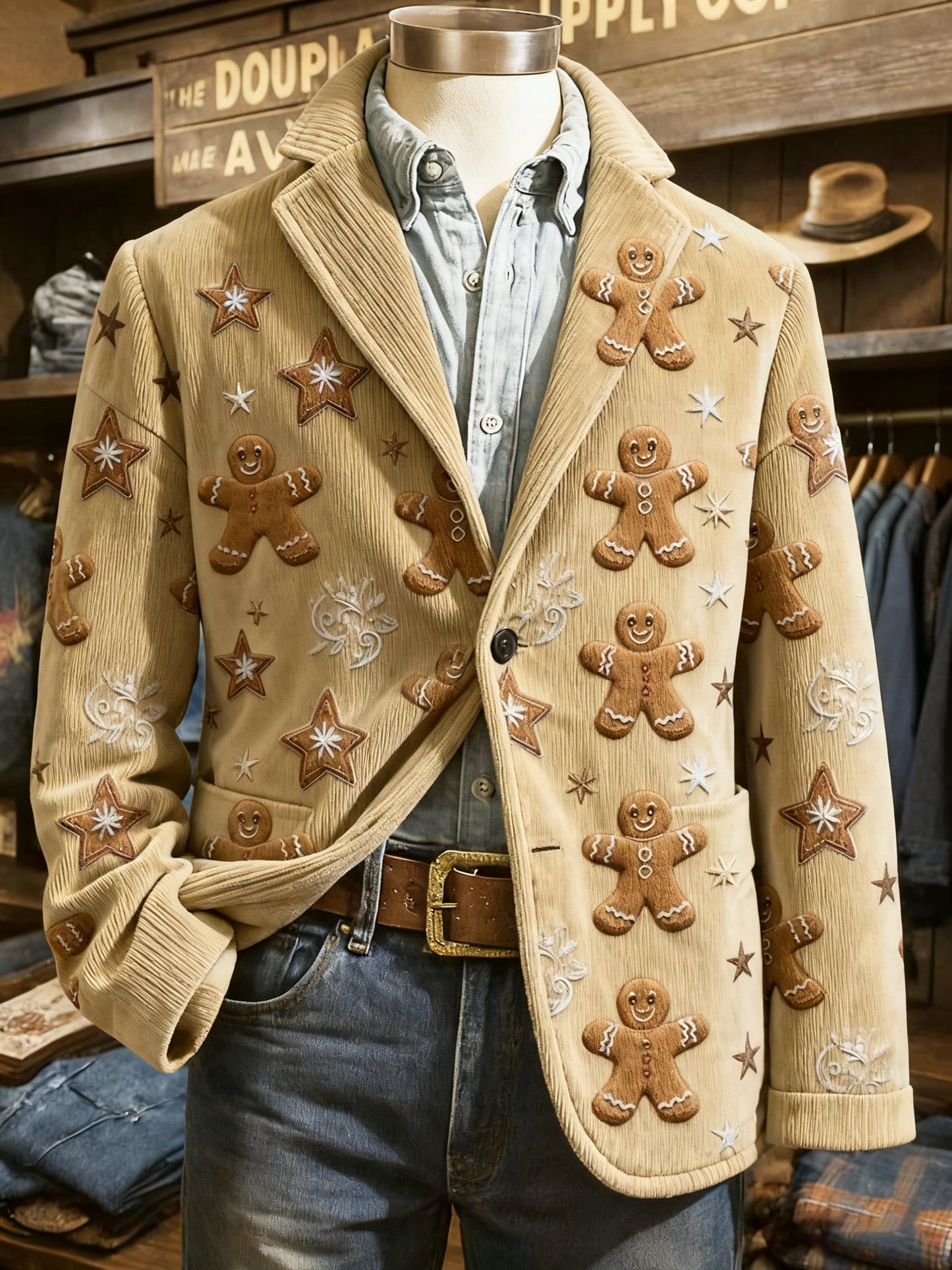 Men's Vintage Christmas Print Casual Jacket