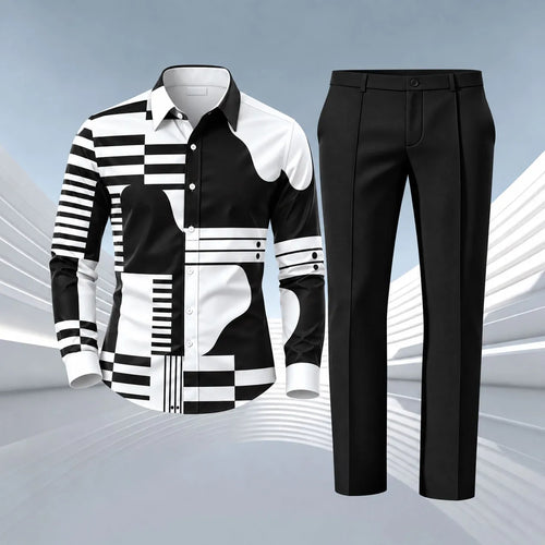 Men's Printed Long-Sleeve Shirt and Pants Set 212131