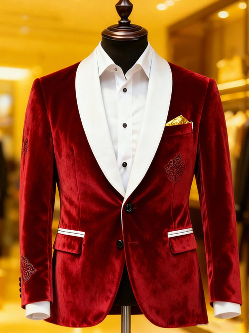 Men's Business Casual Large Pocket Notch Lapel Print Christmas Blazers