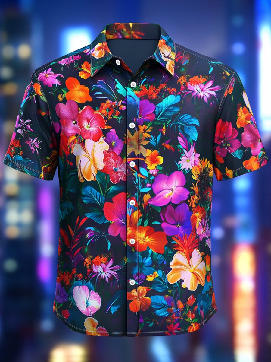Men's Resort Casual Floral Art Short Sleeve Shirt