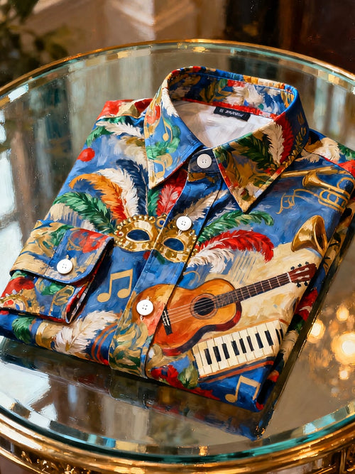 Men's Casual Carnival Print Long-Sleeve Shirt