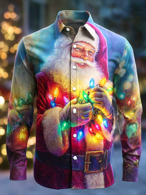 Men's Retro Casual Christmas Light Art Long-Sleeved Shirt