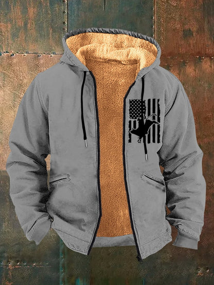 Men's Vintage Western Print Arctic Fleece Zip-Up Jacket
