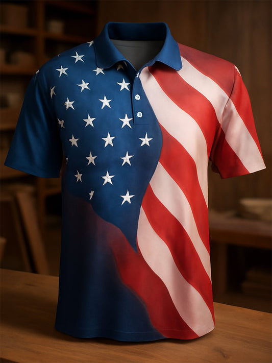 Men's Independence Day Button Short Sleeve Polo Shirt